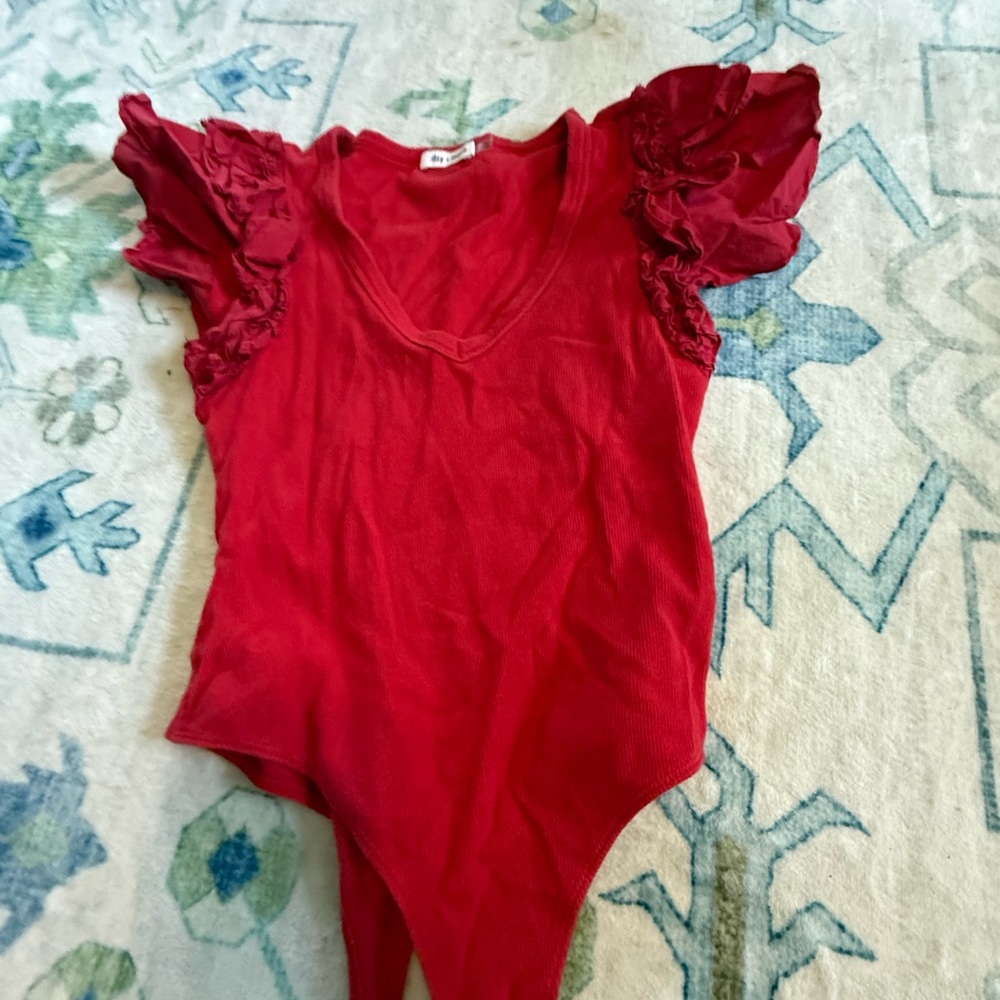 Red Women's Ruffle-Sleeve V-Neck Bodysuit